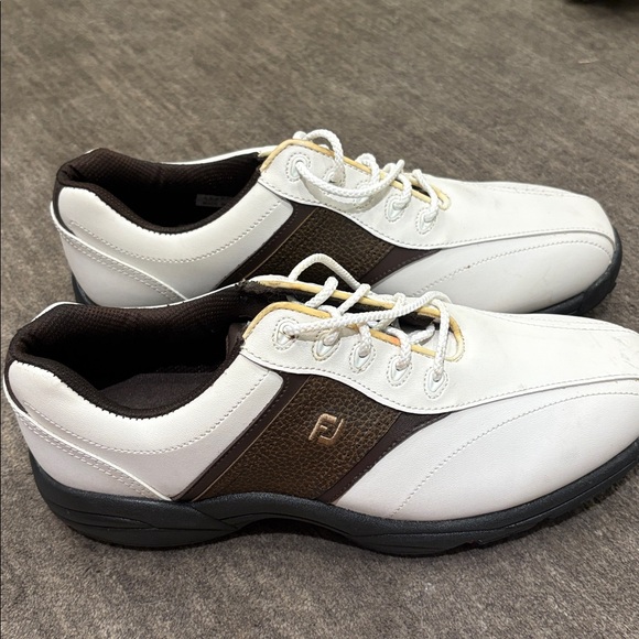 FootJoy White and Brown Golf Shoes - Picture 1 of 3
